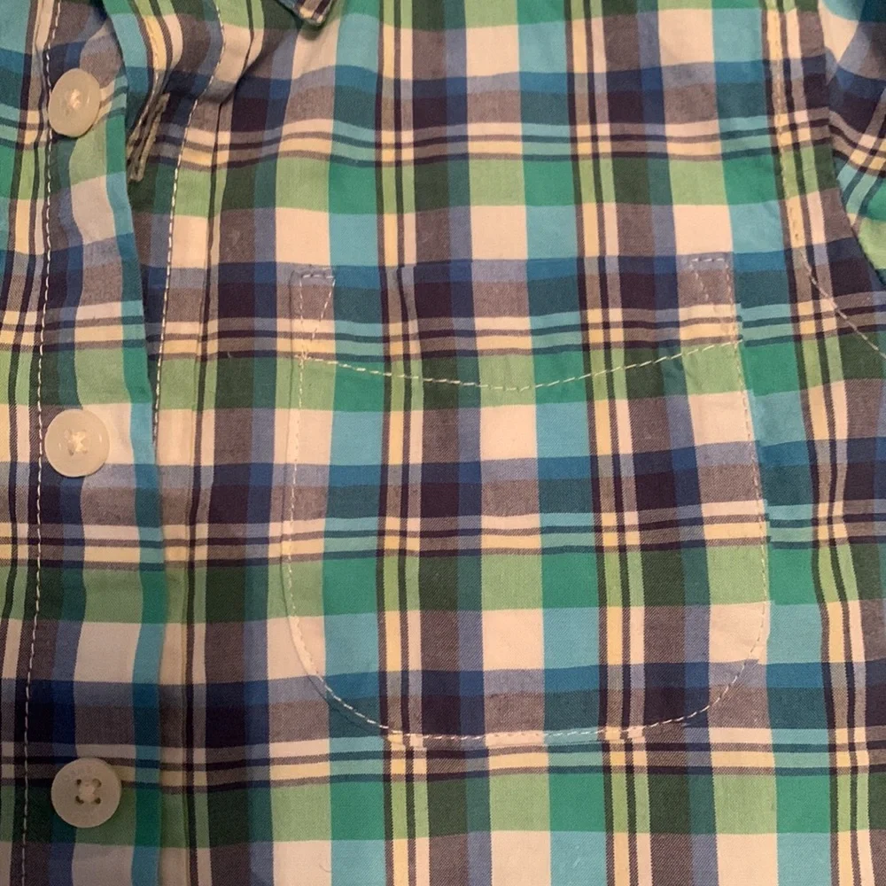 OshKosh B’gosh Boys 2T Green & Blue Plaid Button Down Shirt